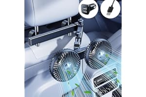 DICMKY Dual Head Car Cooling Fan for Back Seat with Extension Long Arm, 5V Usb Powered Car Seat Headrest Fan for Baby Rear Facing 360°Rotatable, Summer Car Accessories Cooler for Sedan Suv Rv Truck