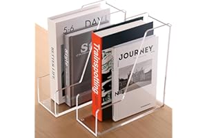 HeZone Magazine Holder, Clear Acrylic Desk Organizers, File Organizer for Desk, Magazine Rack- Desktop Book Storage -Independent Vertical 1 Space-2 Pack