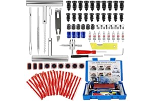 QLOUNI Tire Plug Kit & Tire Repair Kit — 95 PCS Tubeless Plug and Tire Patch Kit with Metal T-Handle Tools, Repair Strips, Rubber Plug Screws, Valve Core Tool & Case for Car, SUV, Motorcycle, ATV