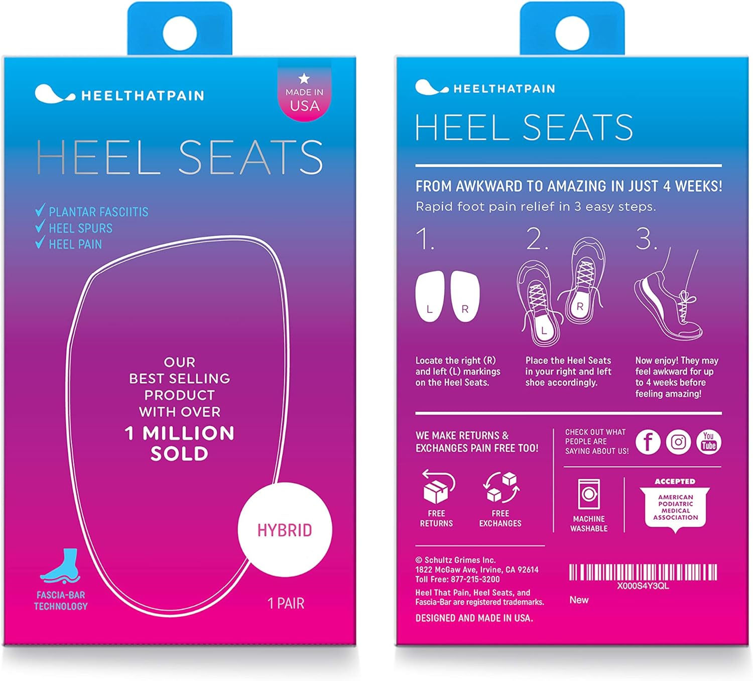 Heel That Pain Plantar Fasciitis Insoles | Heel Seats Foot Orthotic Inserts, Heel Cups for Heel Pain and Heel Spurs | Patented, Clinically Proven, 100% Guaranteed | Hybrid, Medium (W 6.5-10, M 5-8): Health & Personal Care