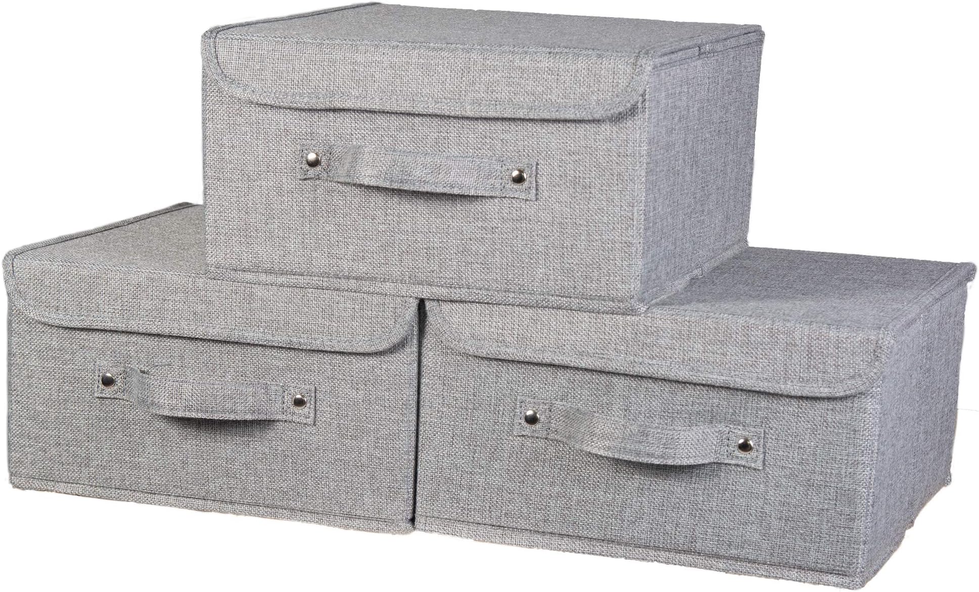 Premium Storage Box with lid. Extra wide handle-Improved strong, secure fastening-Suitable for Clothes, Accessories, Paperwork, Magazines, Keepsakes, toys. Great in the home or office 3 Pack