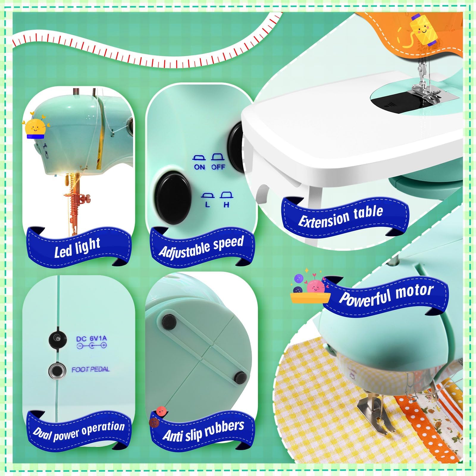 Sewing Machine, Mini Sewing Machines for Beginner with Eco-Friendly Material, Dual Speed Portable Sewing Machines with Extension Table, Light - Easy to Use, Best Gift for Kids and Women