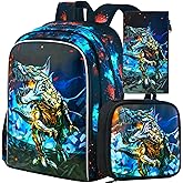 CCJPX 3PCS Kids Backpack for Boys, 16 Inch Dinosaur Water Resistant Preschool Backpacks, Kindergarten School Bookbag with Lunch Box for Toddler Travel