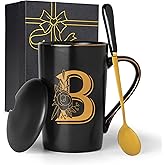 Jmugmt Letter B Personalized Initial Mugs with Flower, Letter B Personalized Coffee Mug, Customized Cool Letter Mugs for Women, Bridal Shower Gifts, Women's Initials Gifts Mug 14 OZ Matte Black