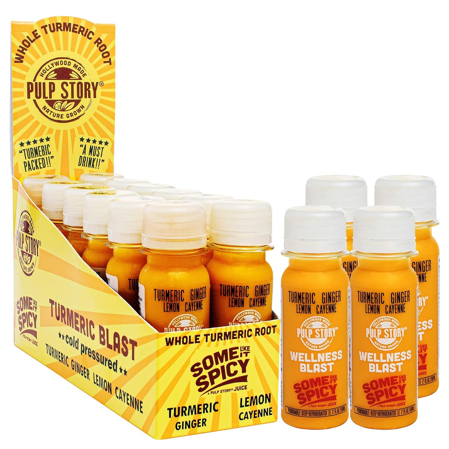 Cold Pressed Juice Shots Turmeric Ginger Lemon Cayenne Juice Organic Health Wellness Blast 2 Ounce Single Servings 16 Count By Pulp