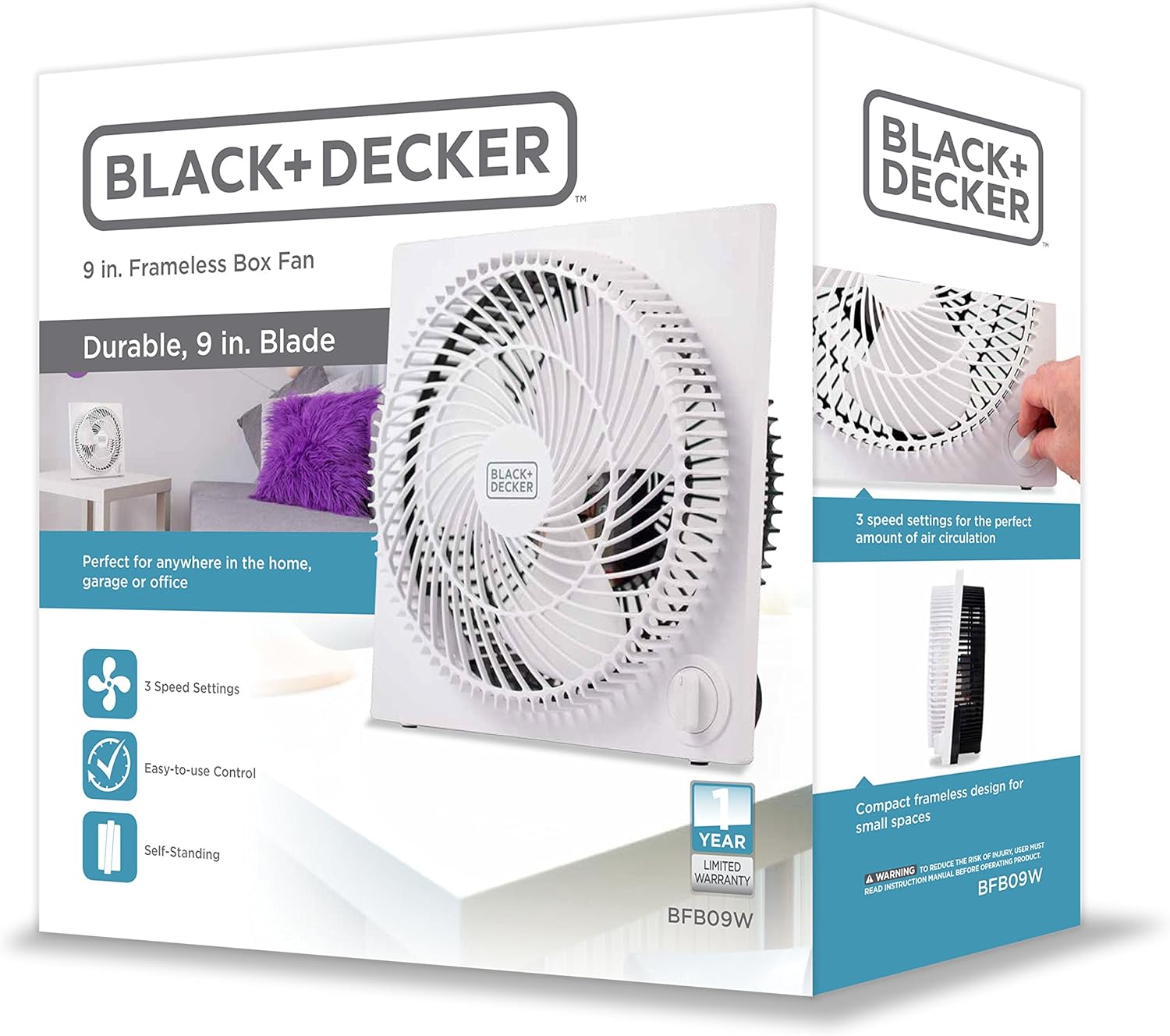 BLACK+DECKER Mini Box Fan – Tabletop Quiet 9 Inch Desk Box Fans Frameless BFB09W White: Home & Kitchen