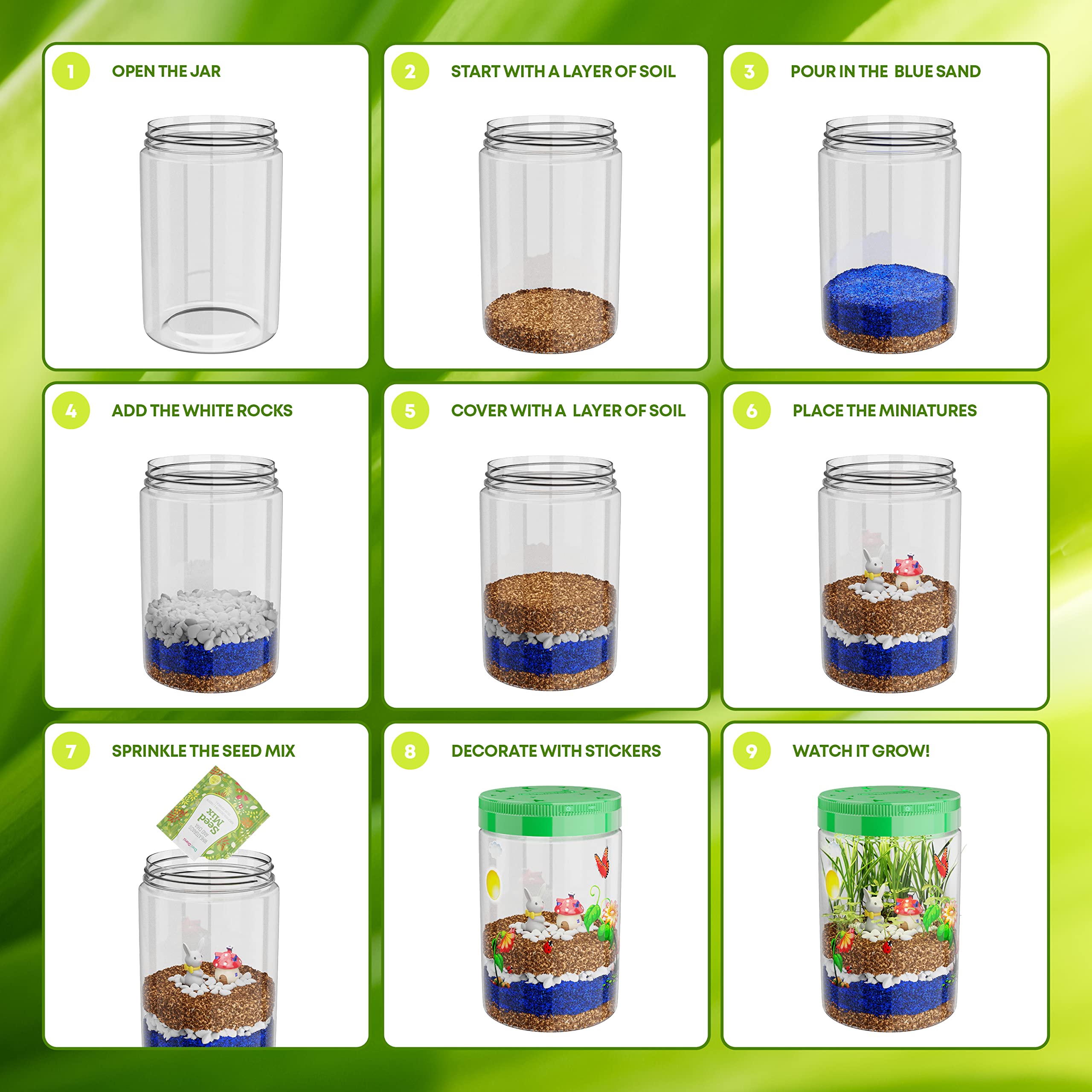 Dan&Darci Light-Up Terrarium Kit for Kids - STEM Science Kit - Educational DIY Toy for Boys & Girls - Birthday Gift - Craft Project Idea for Ages 6 7 8 9 10 11 12 Year Old