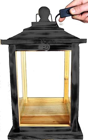 KLG-OFOS-SCHWARZ, Holzlaterne mit Glas und Holz - Rahmen, schwarz anthrazit dunkelgrau dunkel grau, in amazon, umweltfreundli