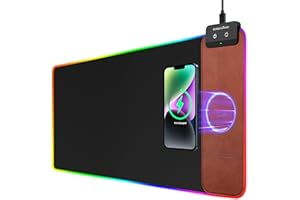 WIRELESS FUTURE CHARGER RGB Gaming Mouse Pad with Wireless Charging 10W, 31.5"x11.8"x0.12" Extended Large Desk Mat Protector, [9 Light Modes] [Light Switch] [Non-Slip Rubber Base] [Waterproof] Keyboard Mat
