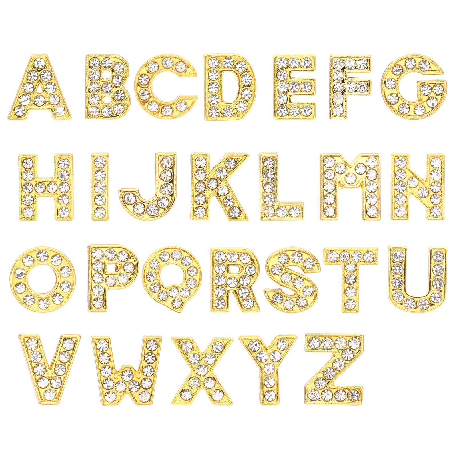 PATIKIL 1 Set Letter Charm, A-Z Rhinestone Letter Charm Crystal Alphabet Slide Wristbands Charm Pendant for Jewelry Making Leather Collar Necklace Bracelets Hair Clips, Golden