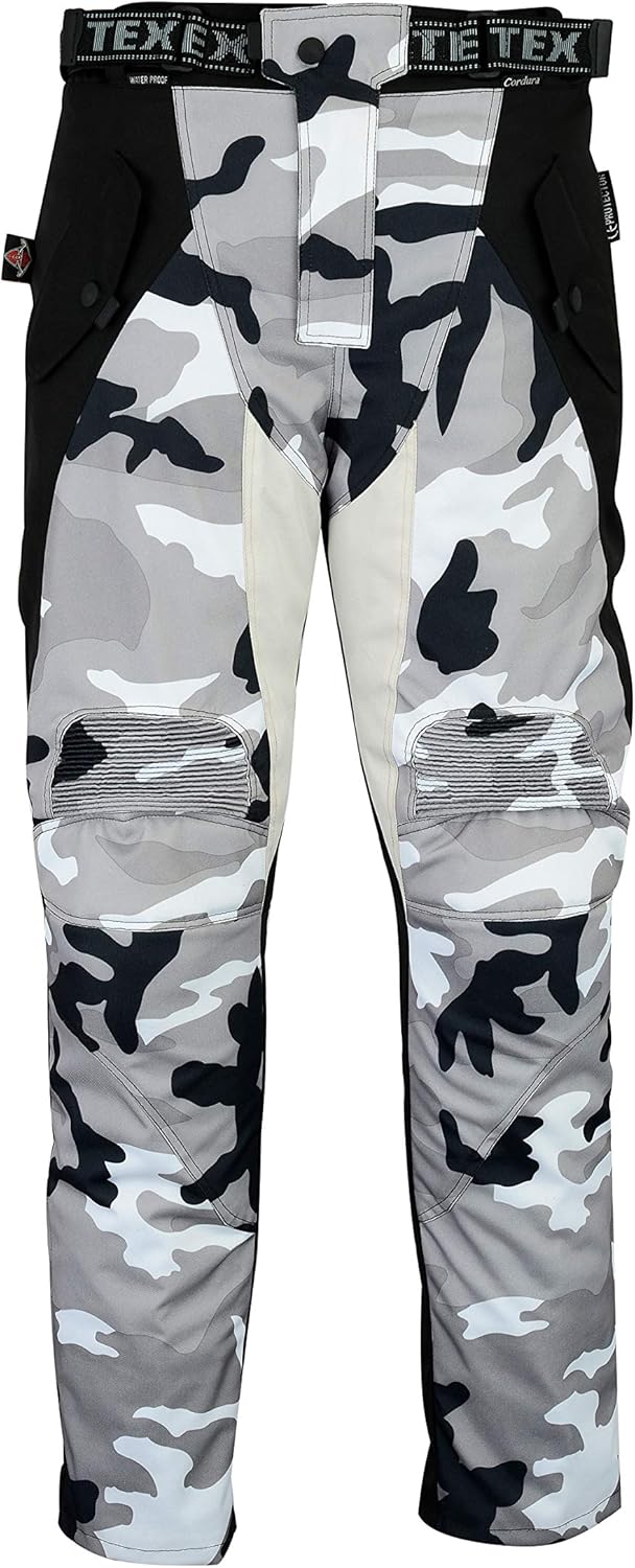 Grey Camo Waterproof Armoured Motorcycle Trousers W30 to W46 Short