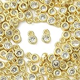 KitBeads 100pcs Cubic Zirconia Round Crystal Bead Charms 18k Real Gold Plated Crystal Rhinestone Charm for Jewelry Making Bracelets Earrings Crafts