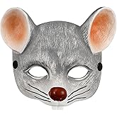 jojofuny Grey Rat Mask: Scar Rat Head 3D Half Face Mouse Mask for Kids & Adults Halloween, Masquerade Chipmunk Costume Cosplay Party Props