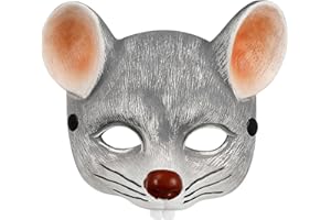 jojofuny Grey Rat Mask: Scar Rat Head 3D Half Face Mouse Mask for Kids & Adults Halloween, Masquerade Chipmunk Costume Cosplay Party Props