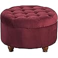 Homepop Home Decor |N8264-B119 | Large Button Tufted Velvet Round Storage Ottoman | Ottoman with Storage for Living Room & Bedroom, Berry