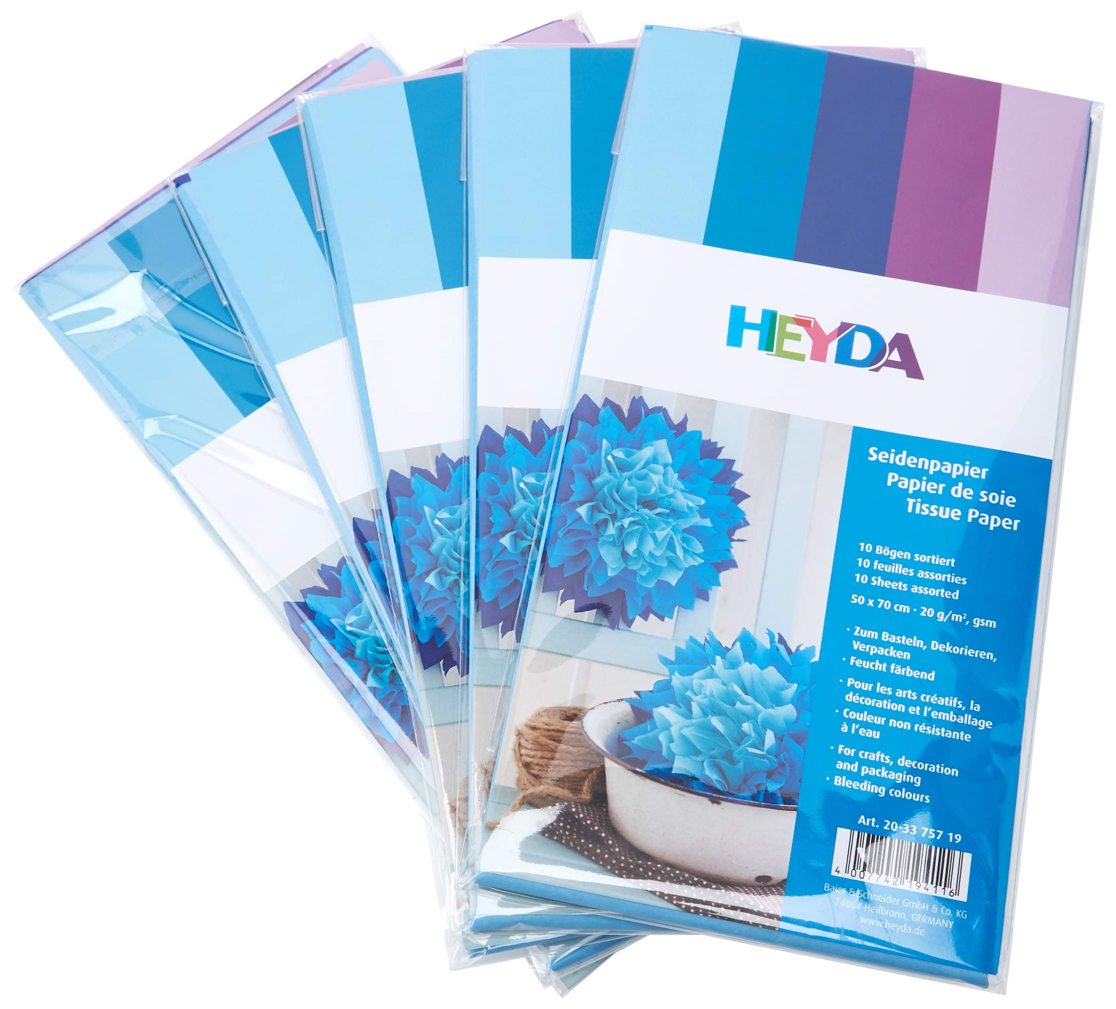 5 x HEYDA Tissue Paper 50 x 70 cm Assorted Blue