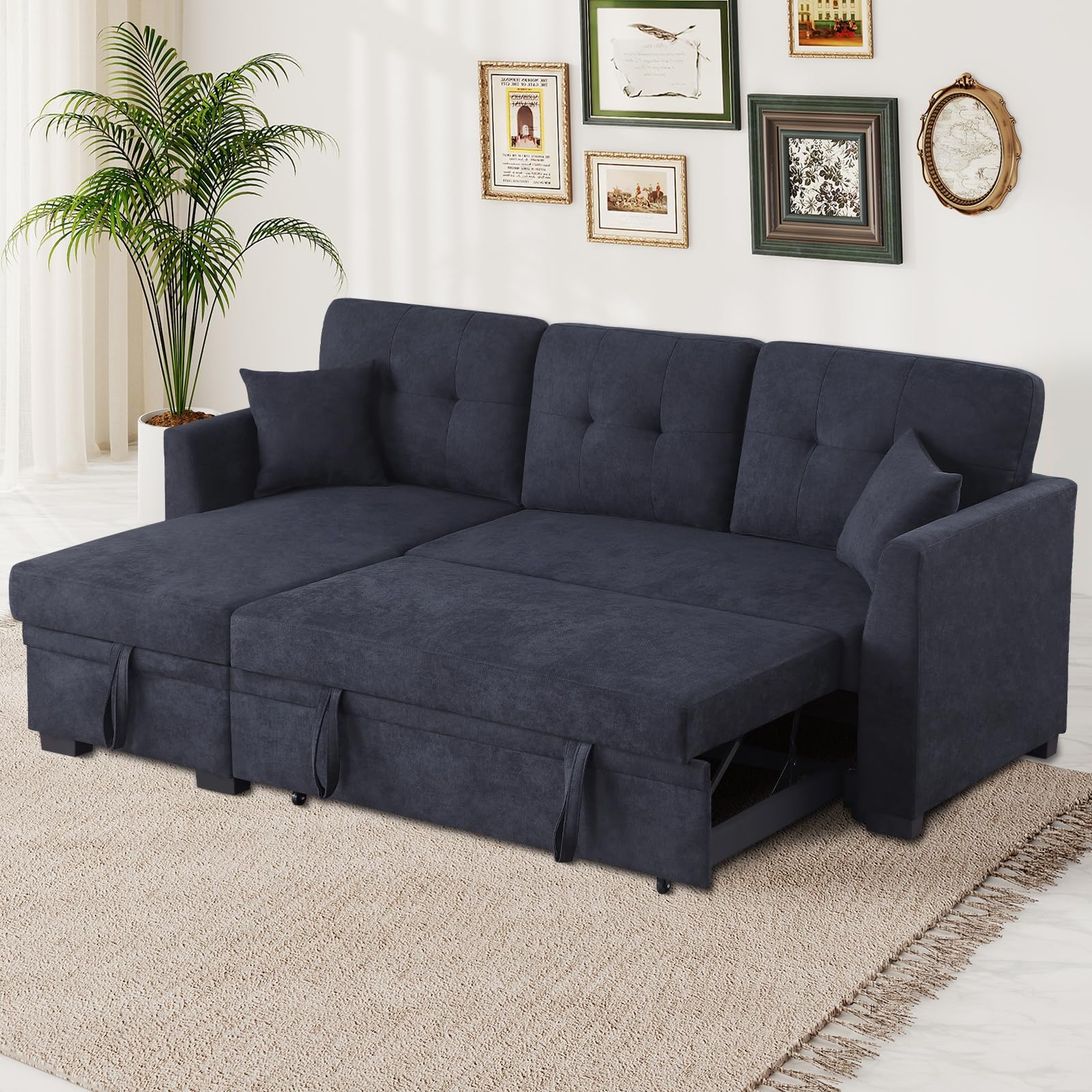 Photo 1 of ****PALLET PICK UP TRUCK OR TRAILER; BOX 1/3 AND 2/3 ONLY***********Yafylly L-Shaped Convertible Sofa Bed with Storage, Pull Out Sleeper, Recliner & Chaise Lounge, Ink Blue