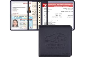 Techion Car Insurance and Registration Holder, 5.5 x 5 Inch PU Leather Vehicle Glove Box Organizer Wallet Case for Insurance Card, Driver License, Paperwork - Black