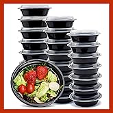 Pokanic Meal Prep Containers Round [30 Set] x [16 oz] with Lids, 1 compartment, Stackable, Reusable, Leakproof, Food Safe, Microwave, Freezer & Dishwasher Safe for Food Prep Storage (30 Set, 16 oz)