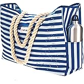 SHYLERO Beach Bag and Pool Bag Has Airtight Pouch, Magnetic Snap Closure. Beach Tote is Water Resistant. Family Size