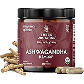 TRIBE ORGANICS Ashwagandha KSM 66 Pure Organic Root Powder Extract Ayurvedic Supplement - Focus, Mood Support, Increase Energy, Strength, 600mg of Natural KSM66 for Superior Absorption - 120 Capsules