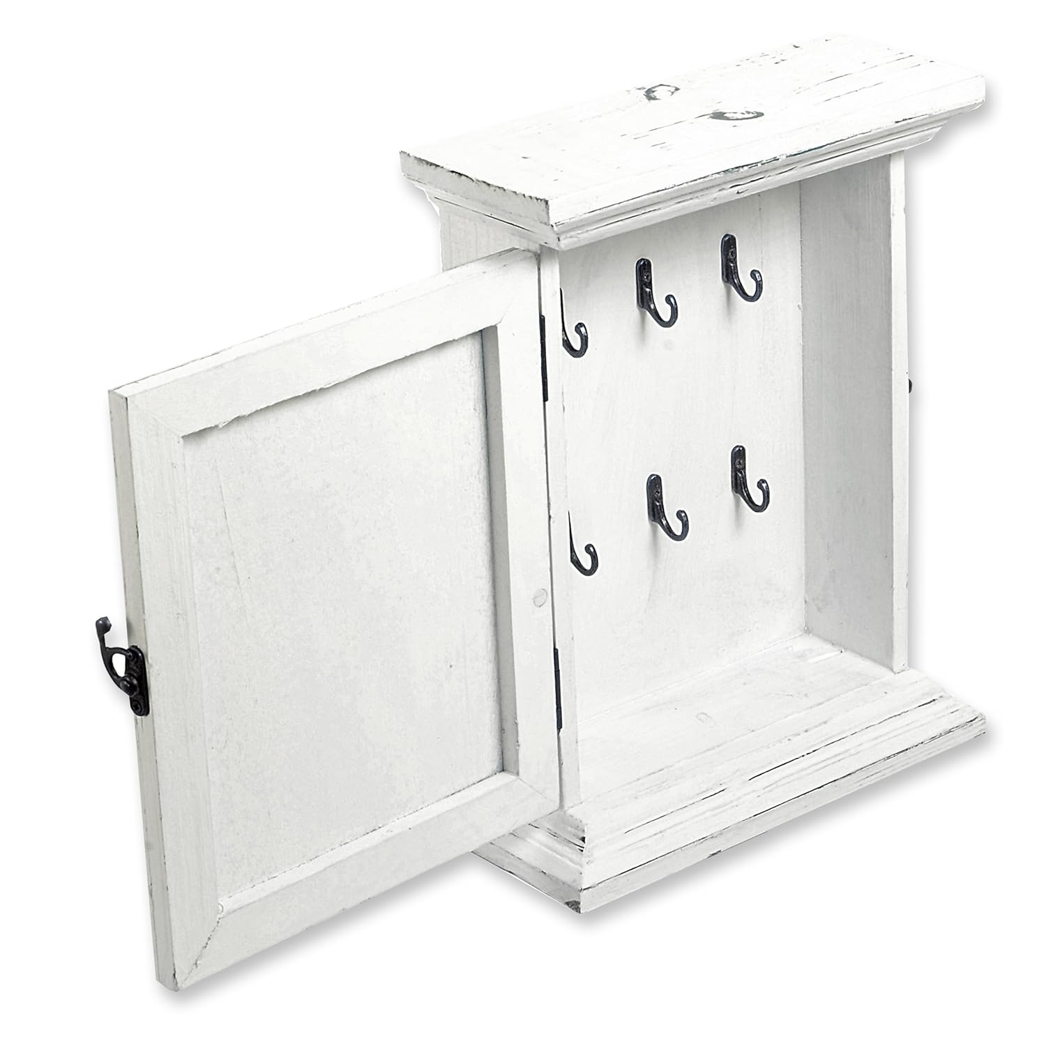 Antique White Finish Wooden Key Box Cupboard With Rustic Floral