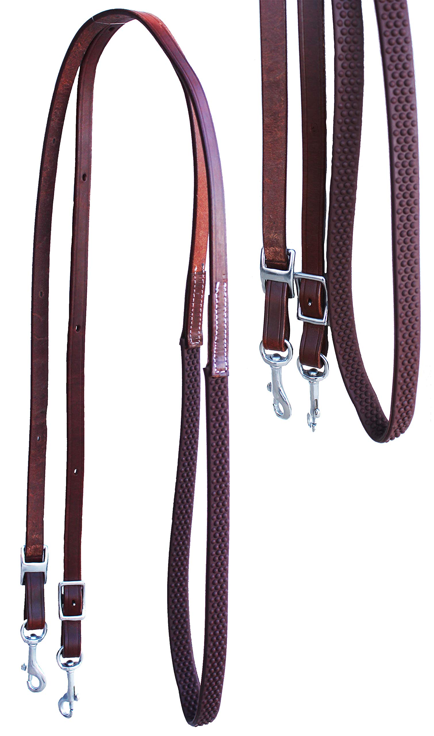 CHALLENGER Horse Western 8' Brown Leather Ribbed Rubber Grip Barrel Reins Brown 805LR13BR