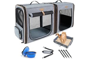 Lekeinchi Cat Carrier 2-in-1 Dog Carrier for 2 Cats Small Medium Puppies Up to 20 Lbs, Double Cat Travel Carrier with Litter 