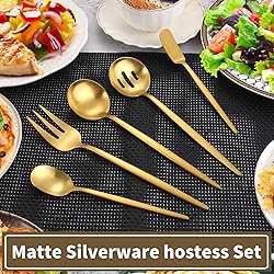 VANVRO Matte Gold Serving Silverware Set, 5-Piece