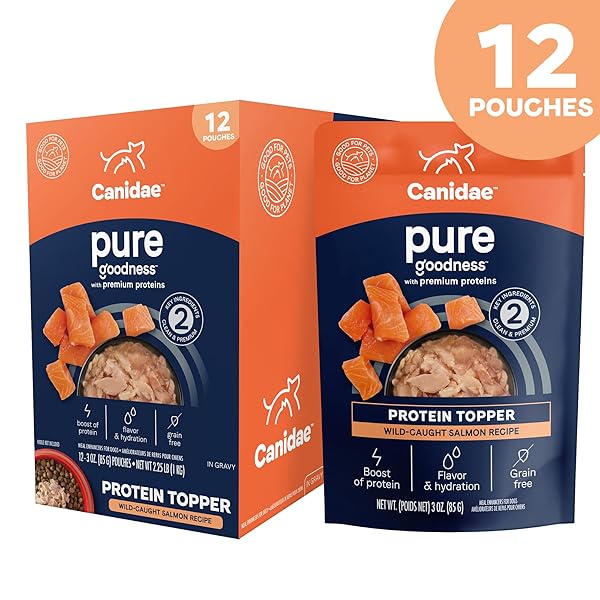 CANIDAE PURE PROTEIN TOPPER WET DOG FOOD – WILD-CAUGHT SALMON RECIPE IN GRAVY, 3 OZ. (CASE OF 12)