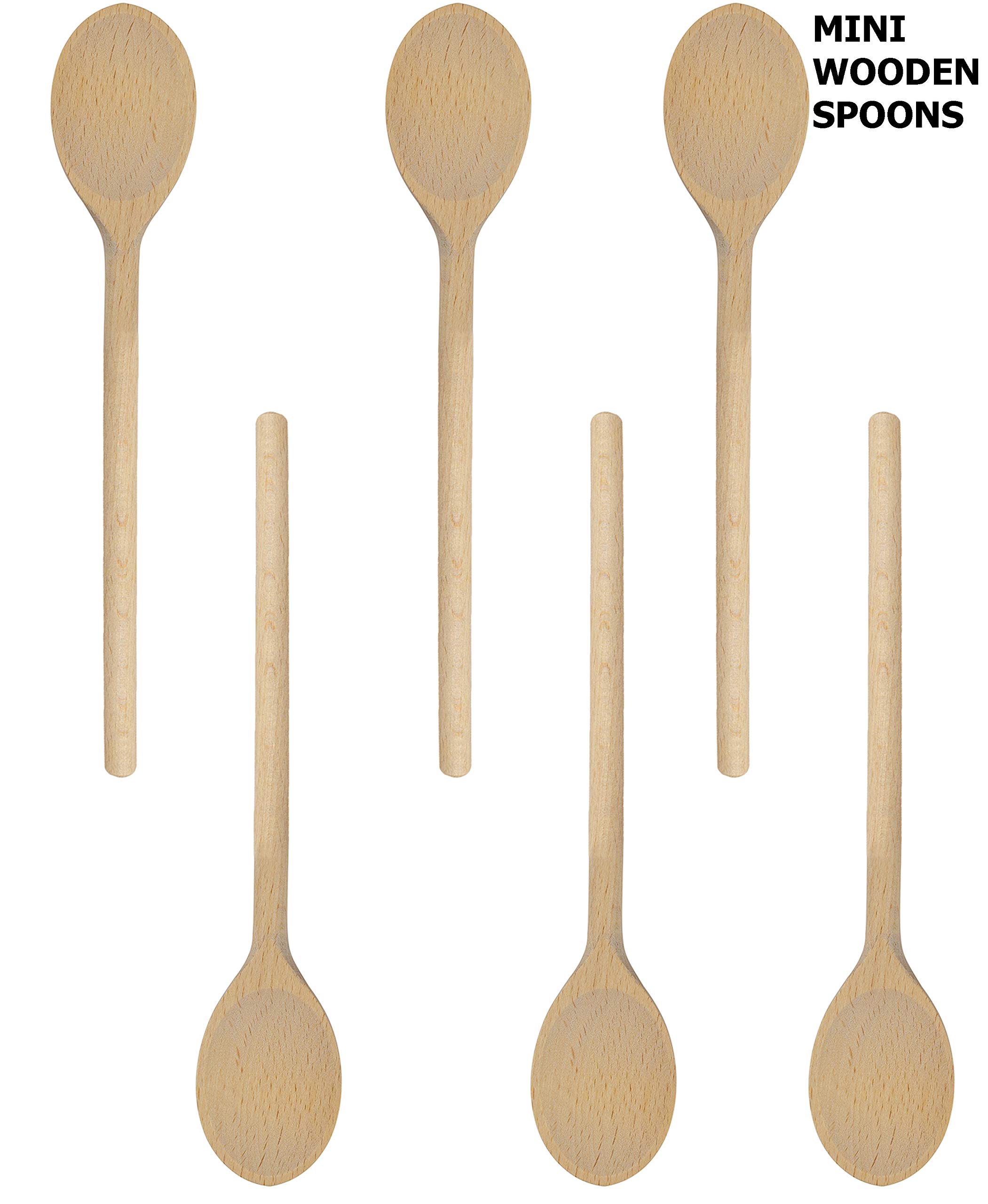 Mini Wooden Spoons – Set of 6 Beechwood Utensils, 8″ (20 cm) – Natural Oval Spoons for Mixing, Stirring Sauces & Baking – Eco-Friendly Kitchen Tools
