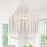 TOCHIC Modern Farmhouse Chandelier for Dining Room 21", Small Vintage White Wood Chandeliers Light for Living Room, Rustic Pe