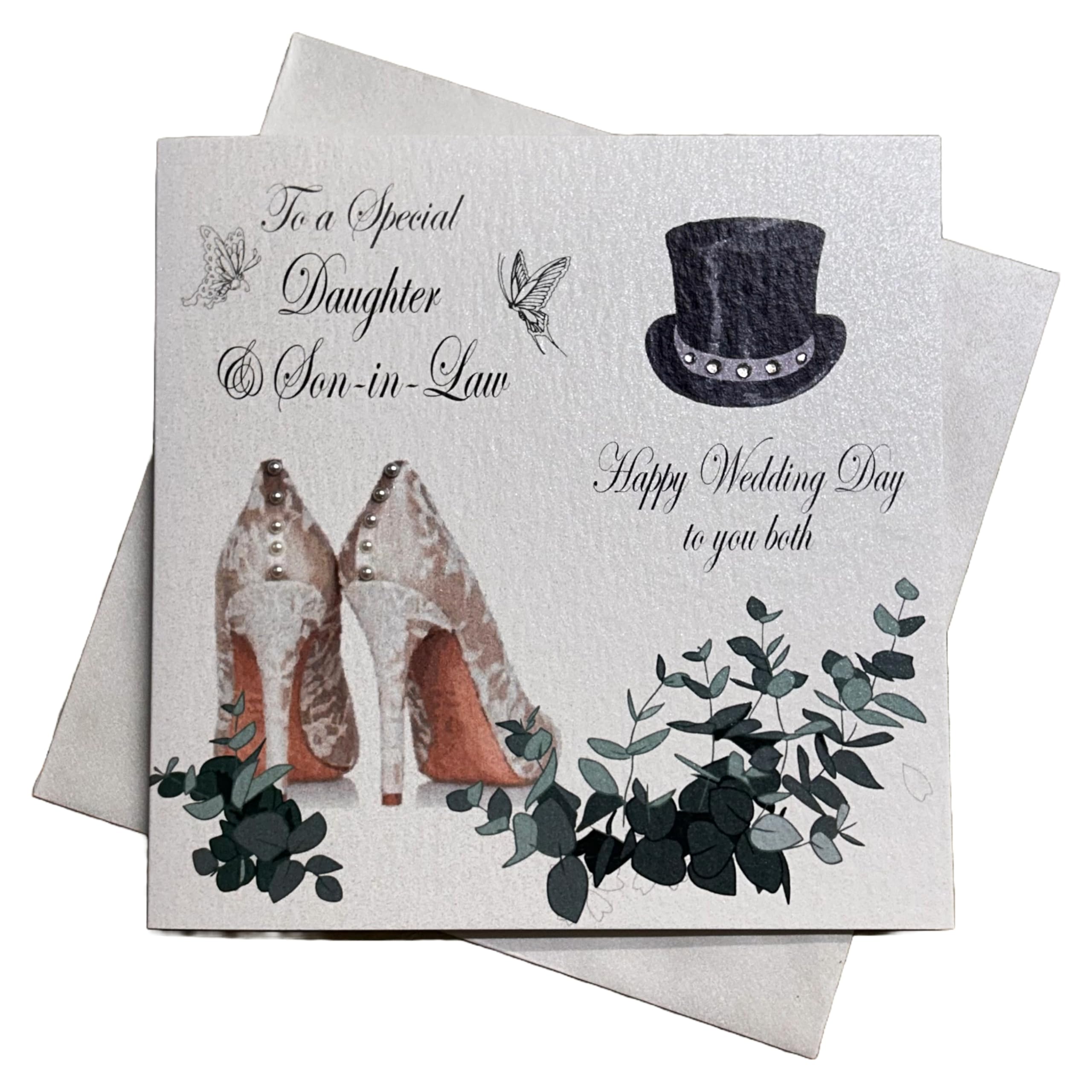 White Cotton Cards Code to A Special Daughter & Son-in-Law Happy Day to You Both Handmade Wedding Card, PD44