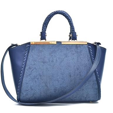 Womens Large Winged Satchel Handbag Two Tone Fashion Structured Shoulder Bag