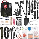 146Pcs Survival First Aid Kit, Car Emergency Trauma Kit with Military Grade Survival Tools, Medical Supplies & Fishing Gear, 