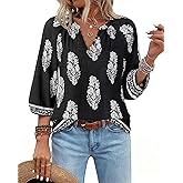 VALOLIA Women's 3/4 Sleeve Blouses Button Down Shirt Business V Neck Casual Clothing Blouses Dressy Casual Chiffon Tops