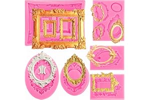Elsjoy 6 Pack Photo Frame Silicone Fondant Molds, Vintage Picture Frame Cake Mold for Baking, Chocolate, Baroque Style