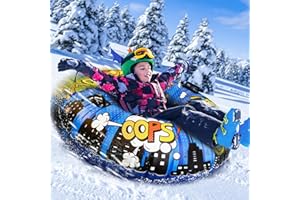 JOY SPOT! Inflatable Snow Tube - Heavy Duty Snow Sled for Kids Adults, Thickened Hard Bottom Snow Sleds for Winter Fun with Handle and Repair Kit, Family Activities Outdoor Sports Toy for Boys Girls