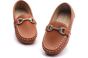LONSOEN Toddler Little Kids Slip-On Loafers, Synthetic Suede Moccasin Driving Shoes, Non-Slip Rubber Outsole Lightweight Casual/Dress Boat Shoes for Boys & Girls