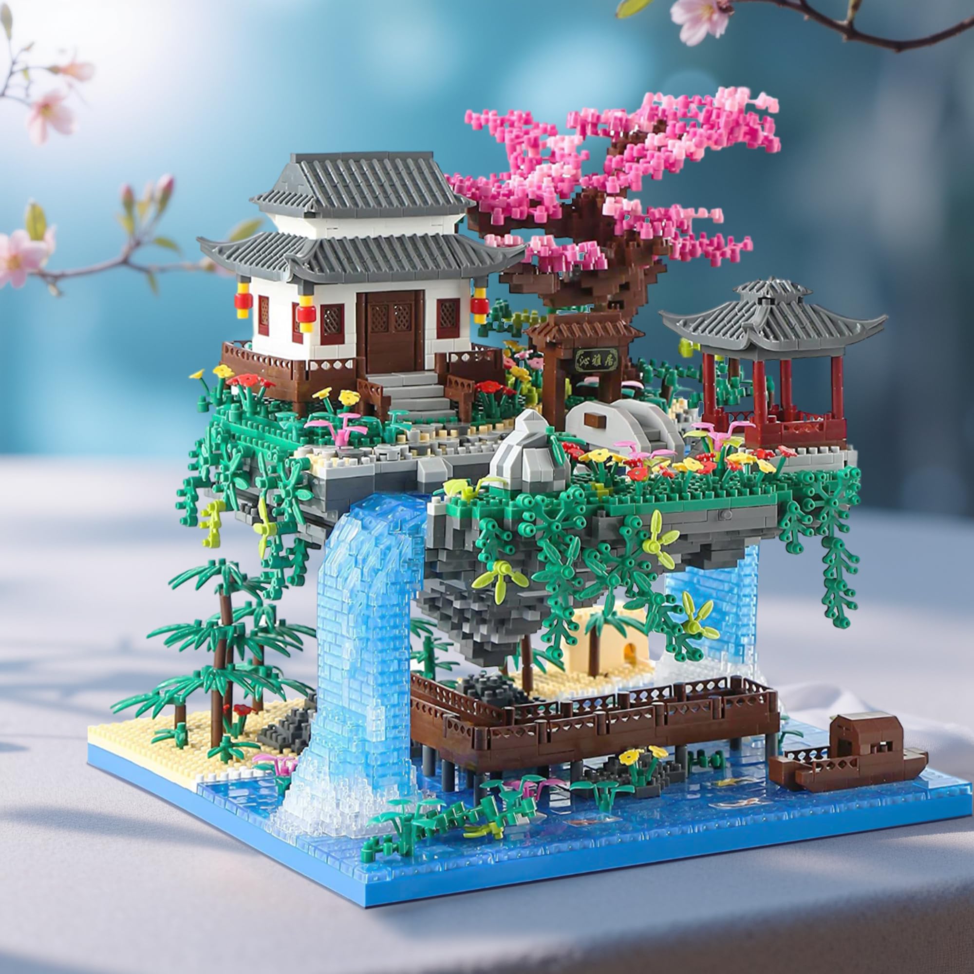 Peach Blossom Pool Tree Building Kits, 3320PCS Chinese Architecture Creative Micro DIY Bricks Model Toy, Construction Blocks Set Gift for Adults and Teens