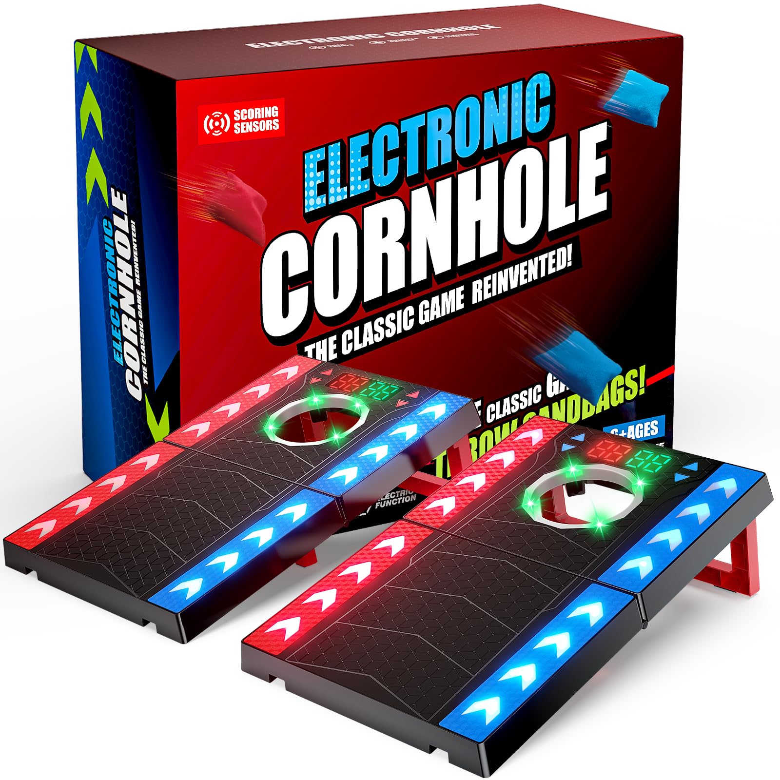 Electronic Cornhole Game Set, Indoor Cornhole Board with Music & Light, Auto-Scoring, Indoor & Camping Games, Birthday for Teen Boys Girls 8 9 10 11 12+ Year Old