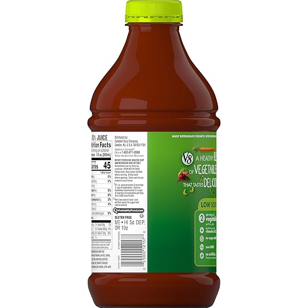 V8 LOW SODIUM ORIGINAL 100% VEGETABLE JUICE, 46 FL OZ BOTTLE