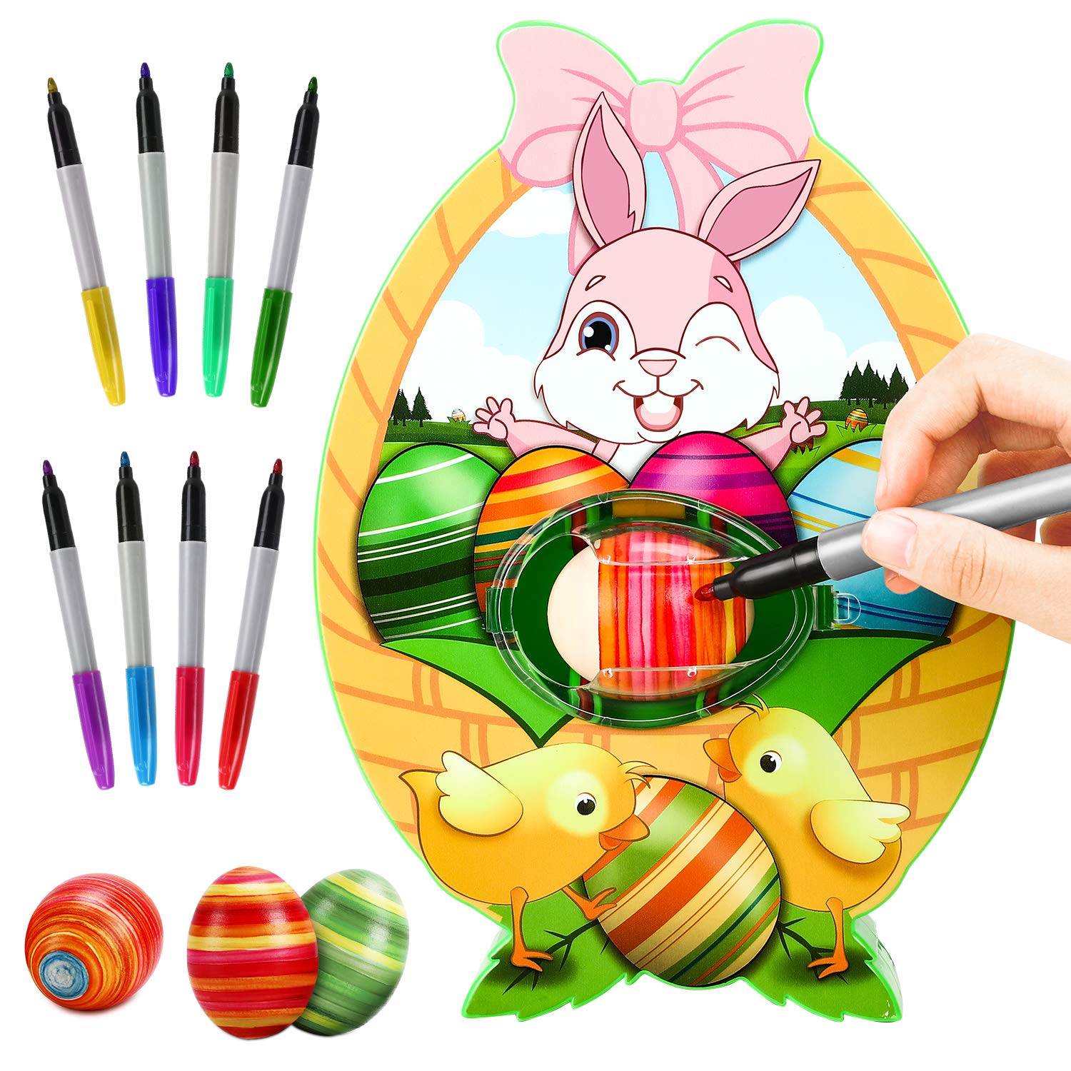 Gifort Easter Egg Decorator Kit, DIY Easter Egg Decorating Machine with Spinner, Includes 8 Colorful Quick Drying Markers, Kid's Gift for Birthday, Easter Day