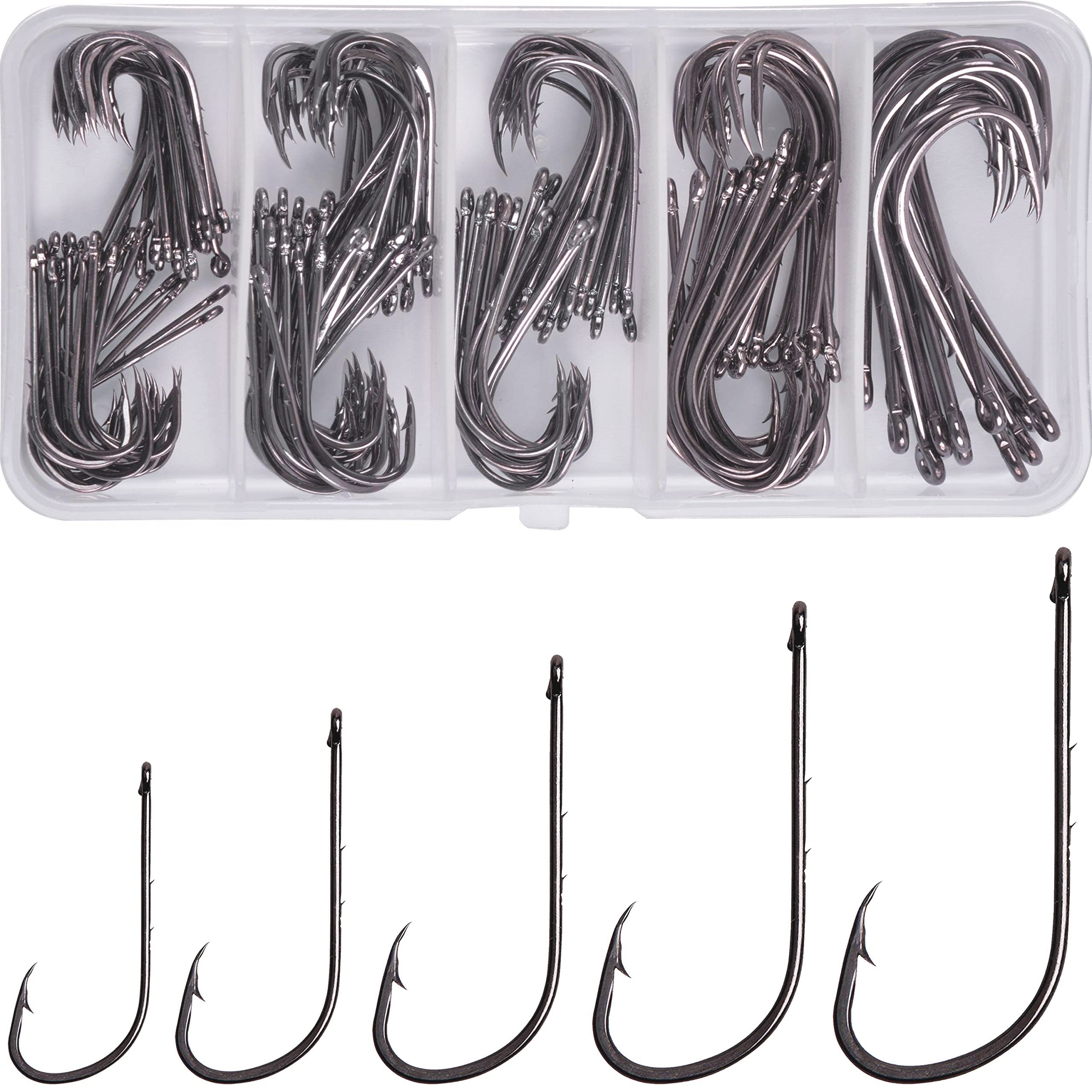 Baitholder Fishing Hooks Set, 150PCS Barbed Beak Bait Holder Hooks Long Shank 2 Barbs Fishing Hook Offset Jig Fishing Hooks for Saltwater Freshwater