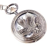 ShoppeWatch Eagle Pocket Watch with Chain | Vintage Pocket Watch Quartz Movement | Half Hunter Arabic Numerals Pocketwatch PW-65