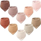 Konssy Muslin Baby Bibs 10 Pack Baby Bandana Drool Bibs 100% Cotton for Unisex Boys and Girls, Soft Absorbent Set for Teething and Drooling