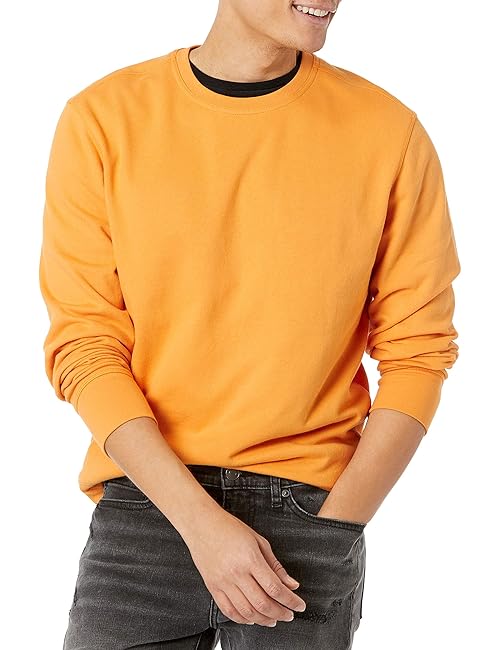 Amazon Essentials Men's Long-Sleeve Lightweight Fleece French Terry Crewneck Sweatshirt, Golden Yellow, Medium