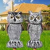 Lomrsiul Fake Owl Decoy, Rotating Head Plastic Garden Owl Scarecrow for Garden, Halloween Decorations Outdoor, Waterproof Owl Statue for Courtyard Orchard Doorway Roof Owl Decor 2 Pack