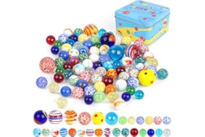 3 otters 85PCS Colorful Glass Marbles, Marbles Bulk in Tinplate Box for Kids Marble Games DIY Home Decoration Vase Fillers