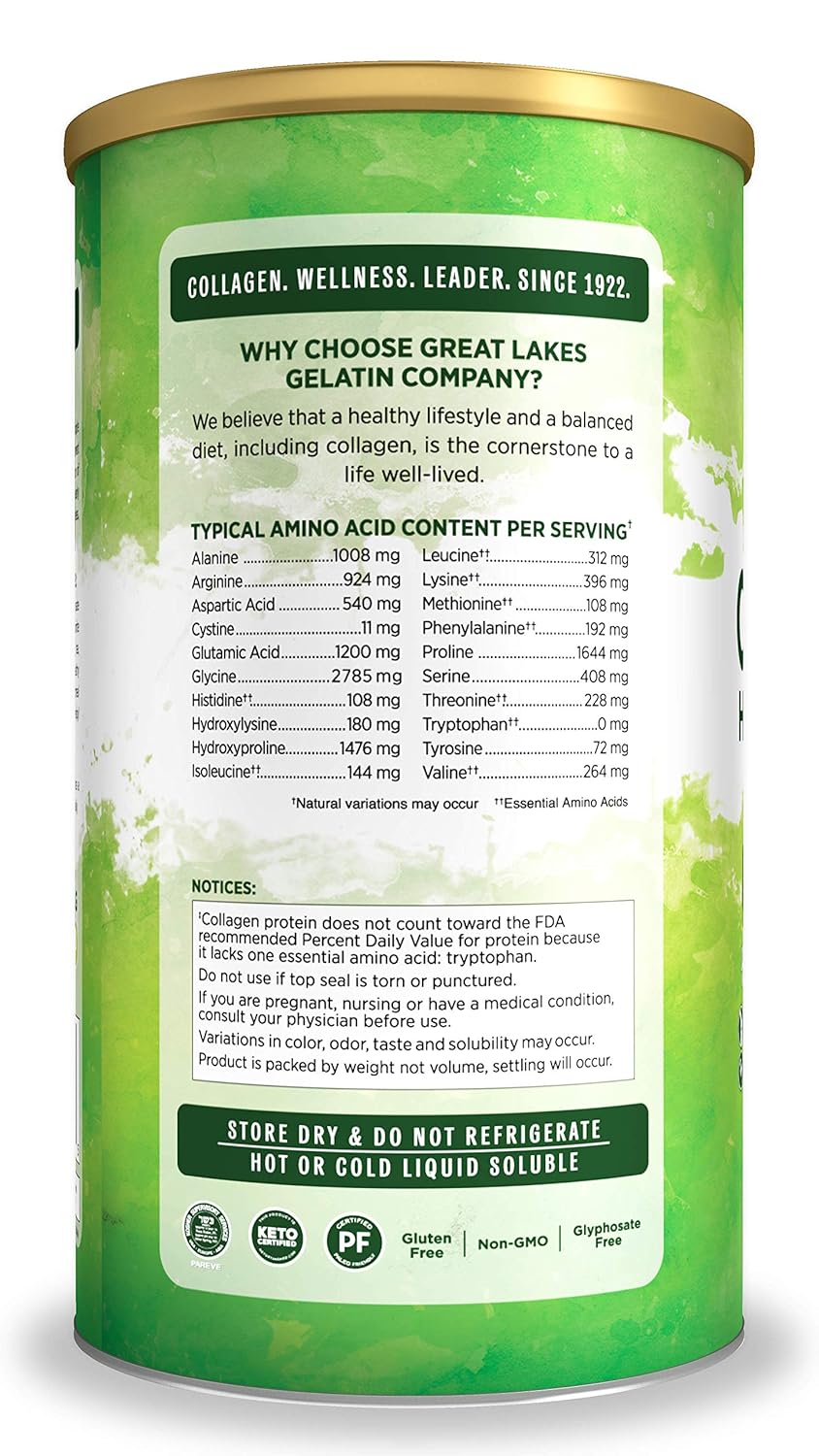 Great Lakes Gelatin, Collagen Hydrolysate, Unflavored Beef Protein, Kosher, 16 Oz Can : Cooking And Baking Gelatin Mixes : Grocery & Gourmet Food